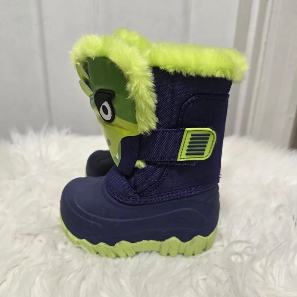 Falls Creek Toddler 3D Dinosaur Monster Winter Snow Boots in blue and green